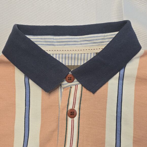 Haggar Polo Shirt L BNWT PEACH Blue Red White Stripe 100% Cotton Collared Polo - Picture 4 of 8